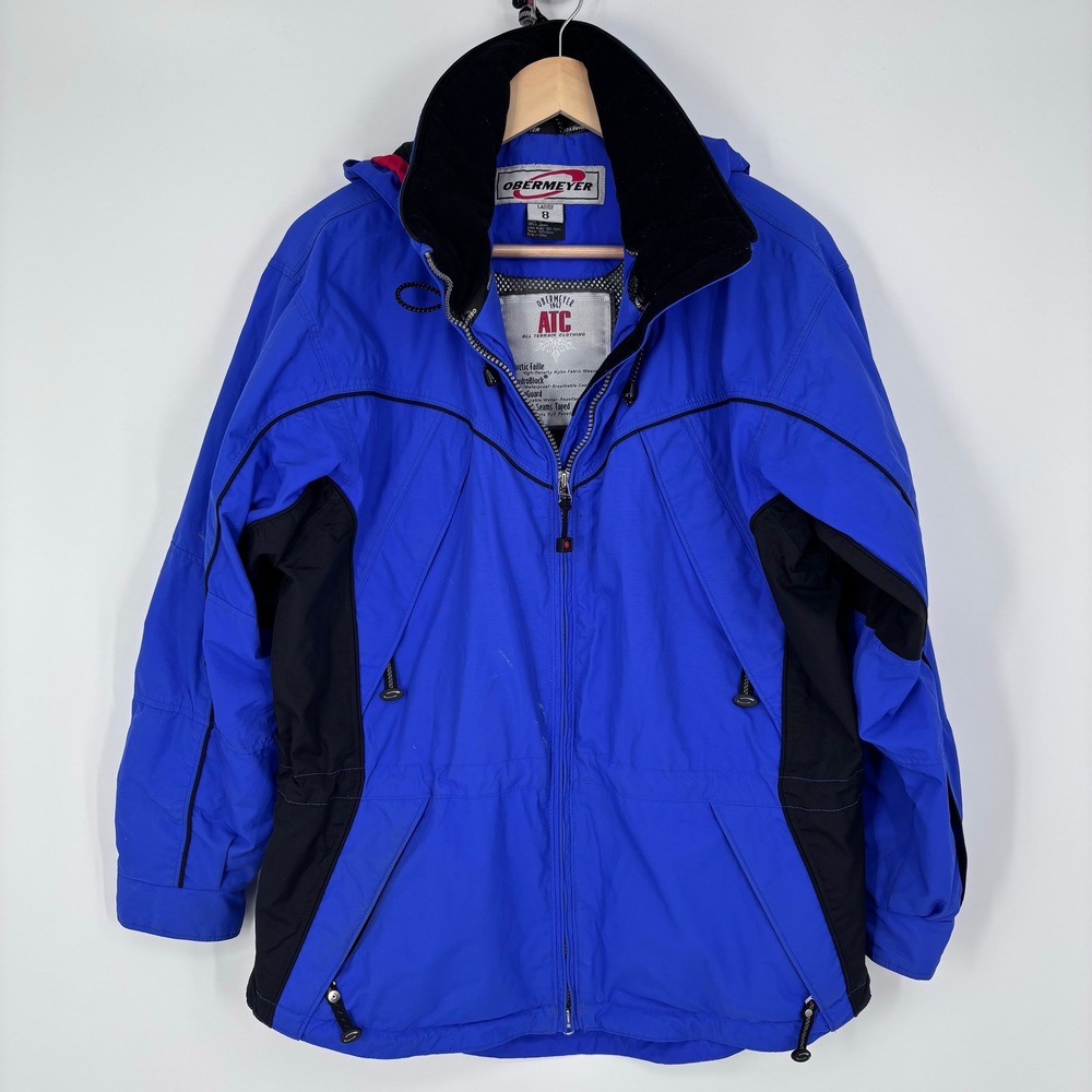 Vintage Obermeyer Ski Jacket Womens 8 Blue ATC Dynamic Shell Hooded Alpine FLAW